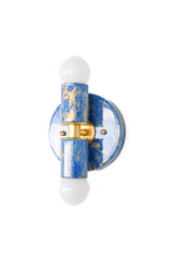 Mediterranean Blue, Cream & Gold marbled Thalia sconce with brass components and distinctive hand-marbled variation. A bold, design-forward wall light that adds color and personality without needing a huge footprint.