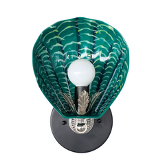 Mermaid Green, Black, & Polished Nickel Hand-Painted Coquille Sconce: One of One