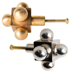 Chrome and brass geometric mini ball cube drawer pulls.  Like little pieces of jewelry for your furniture and cabinetry.  Add geometric flare that can work in both minimalist and maximalist decor styles.  Works with color and neutrals alike.