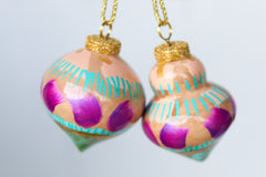 Mint & Metallic Purple Painted Ornaments Set