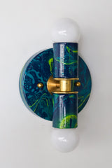 Navy, Teal, & Chartreuse Marbled Thalia Sconces