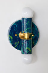 Navy, Teal, & Chartreuse Marbled Thalia Sconces