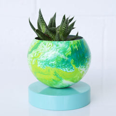 Neon Chartreuse, Green, & Light Blue Marbled Loa Planter