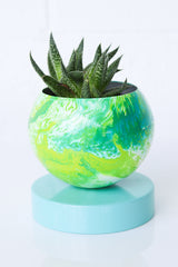Neon Chartreuse, Green, & Light Blue Marbled Loa Planter