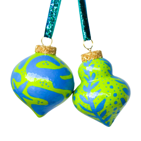 Neon Green & Blue Painted Ornaments Set