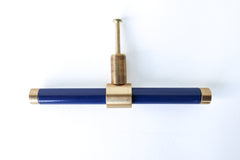 Navy & Brass modern drawer pull.  Add color to cabinets with brass accents with the Piety drawer pulls by sazerac stitches.  Available in over 30 colors with the option to customize. Center mount installation drawer pull with color and brass accents.  Sophisticated colorful bathroom, dresser, vanity, or desk drawer pull.  