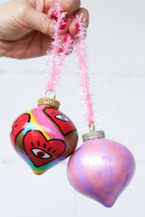 Pink & Purple Dot & Rainbow Heart Eyes Painted Ornaments Set