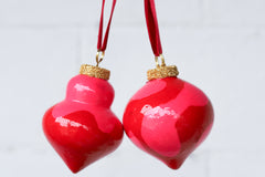 Pink & Red Wavy Swirl Painted Ornaments Set
