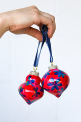 Red & Blue Flowers Ornaments Set