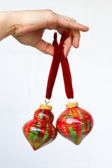 Red & Green Painted Ornaments Set