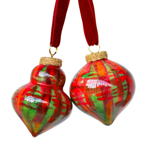 Red & Green Painted Ornaments Set