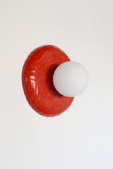 Vibrant Red Wavy Line Relief Globe Sconce - One of One