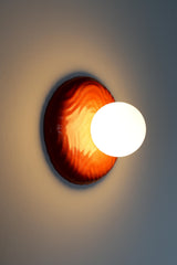 Vibrant Red Wavy Line Relief Globe Sconce - One of One