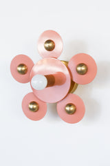 Peach and Brass modern geometric flushmount ceiling light or wall sconce.  Geometric, eclectic, and unique light fixture design.