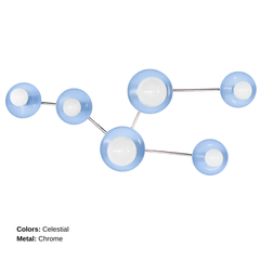 Taurus constellation wall sconce in Celestial Blue with sleek chrome arms and white globe bulbs, handmade in New Orleans by Sazerac Stitches. A modern celestial light for pastel bedrooms, hallways, nurseries, and elegant contemporary interiors.