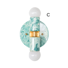 Teal and cream marbled Thalia wall sconce, small two-light fixture with glossy swirled pattern and metal hardware, ideal for a bathroom sconce pair, vanity lighting, or bold hallway lighting