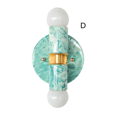 Teal and cream marbled modern sconce with swirling finish, compact Thalia wall light for a spa-like bathroom, feminine powder room, or contemporary interior that wants artful statement lighting