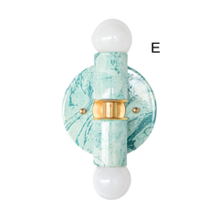 Teal and cream marbled modern sconce with swirling finish, compact Thalia wall light for a spa-like bathroom, feminine powder room, or contemporary interior that wants artful statement lighting