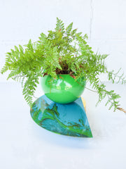 Teal & Green Marbled Demilune Planter