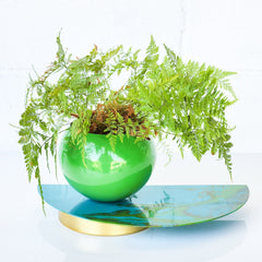 Teal & Green Marbled Demilune Planter