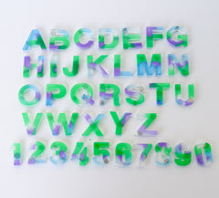 Translucent Green, Purple, & Blue Letters