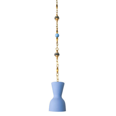 Pastel Blue, Green Marble, and Brass Beaded Pendant Light - One of One