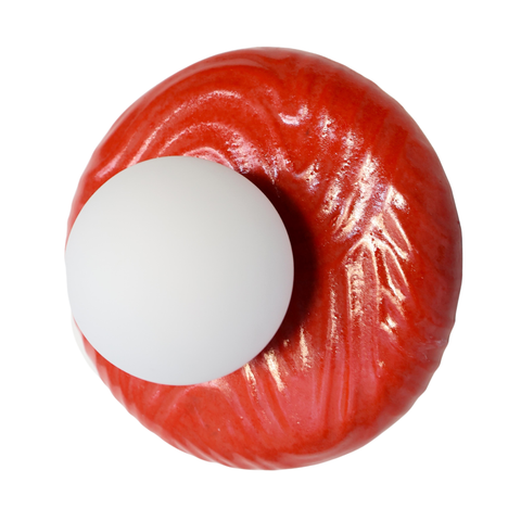 Vibrant Red Wavy Line Relief Globe Sconce - One of One