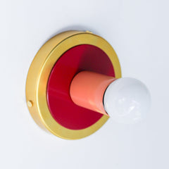 Peach, Burgandy, and Brass Colorblocked wall sconce or flushmount ceiling light fixture.