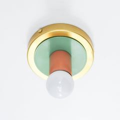 Peach, Pastel Green, and Brass wall sconce or flushmount ceiling light fixture