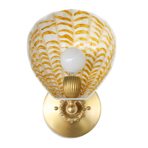 White & Brass Hand-Painted Coquille Sconce: One of One
