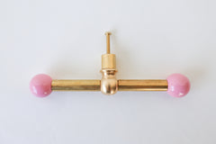 delicate pastel pink & Brass long drawer pull with a pop of color. Modern geometric shape. Maximalist or eclectic interior design drawer pulls.