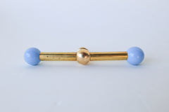 beautiful pastel blue & Brass long drawer pull with a pop of color. Modern geometric shape. Maximalist or eclectic interior design drawer pulls.