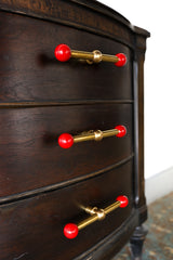 Vibrant Poppy red or flame orange & Brass long drawer pull with a pop of color. Modern geometric shape