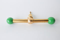 Vibrant bright green & Brass long drawer pull with a pop of color. Modern geometric shape. Maximalist or eclectic interior design drawer pulls.