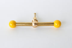 Vibrant bright yellow & Brass long drawer pull with a pop of color. Modern geometric shape. Maximalist or eclectic interior design drawer pulls.