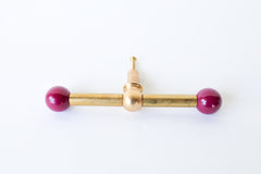 Maroon or dark cherry purple & Brass long drawer pull with a pop of color. Modern geometric shape