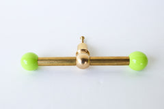 Vibrant neon chartreuse & Brass long drawer pull with a pop of color. Modern geometric shape. Maximalist or eclectic interior design drawer pulls.