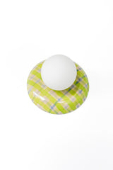 Watercolor Chartreuse + Blue Plaid Globe Sconce - One of One