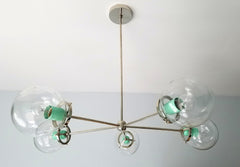turquoise and mint five arm modern chrome chandelier
