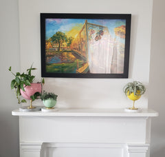 Pastel Modern planters on a traditional white fireplace mantle