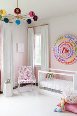 Rainbow midcentury inspired nursery chandelier modern baby girls decor