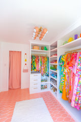 mid century modern inspired rainbow walk in closet