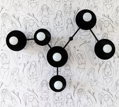 Matte black virgo constellation sconce or flush mount ceiling light on black and white feminine women in underwear wallpaper