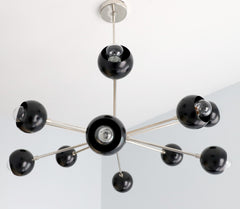 Black and silver sputnik style chandelier made in New Orleans by Sazerac Stitches