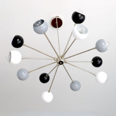 Black White and Grey sputnik style atomic chandelier with chrome metal