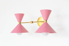 Pink and Brass mid century modern style two light wall sconce