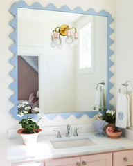 Pastel pink and blue bathroom with Southern style