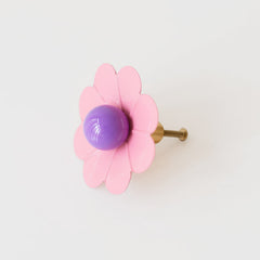 light pink and pastel purple floral drawer pull or cabinet knob