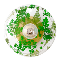 handmade flora wall sconce or flush mount ceiling light with shades of green, brass, and clear resin.
