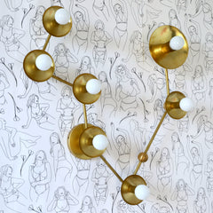 Brass Pisces constellation wall sconce or flushmount ceiling light.  Astrology inspired fixture by sazerac stitches